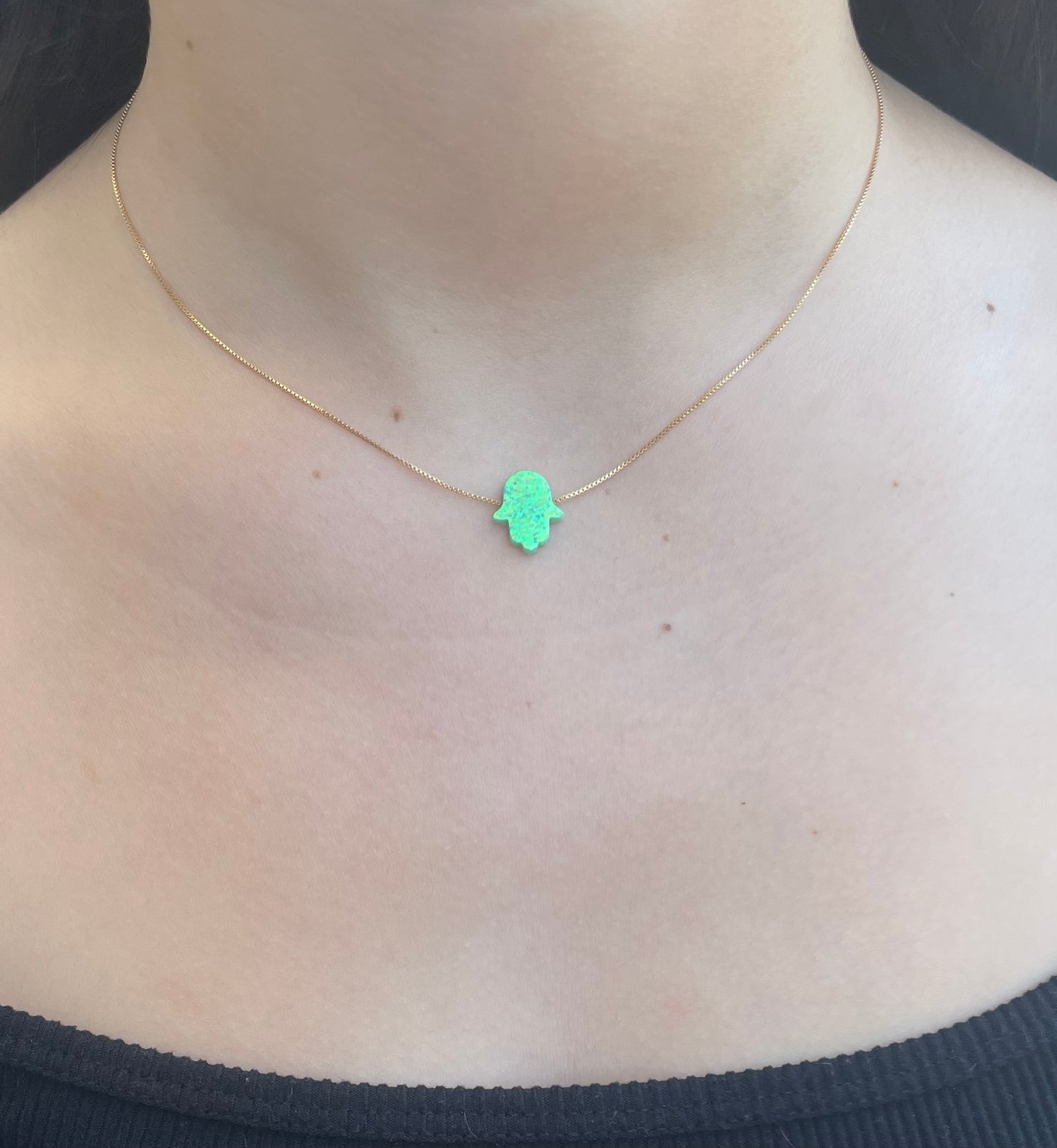 Small Gold Opal Hamsa Necklace