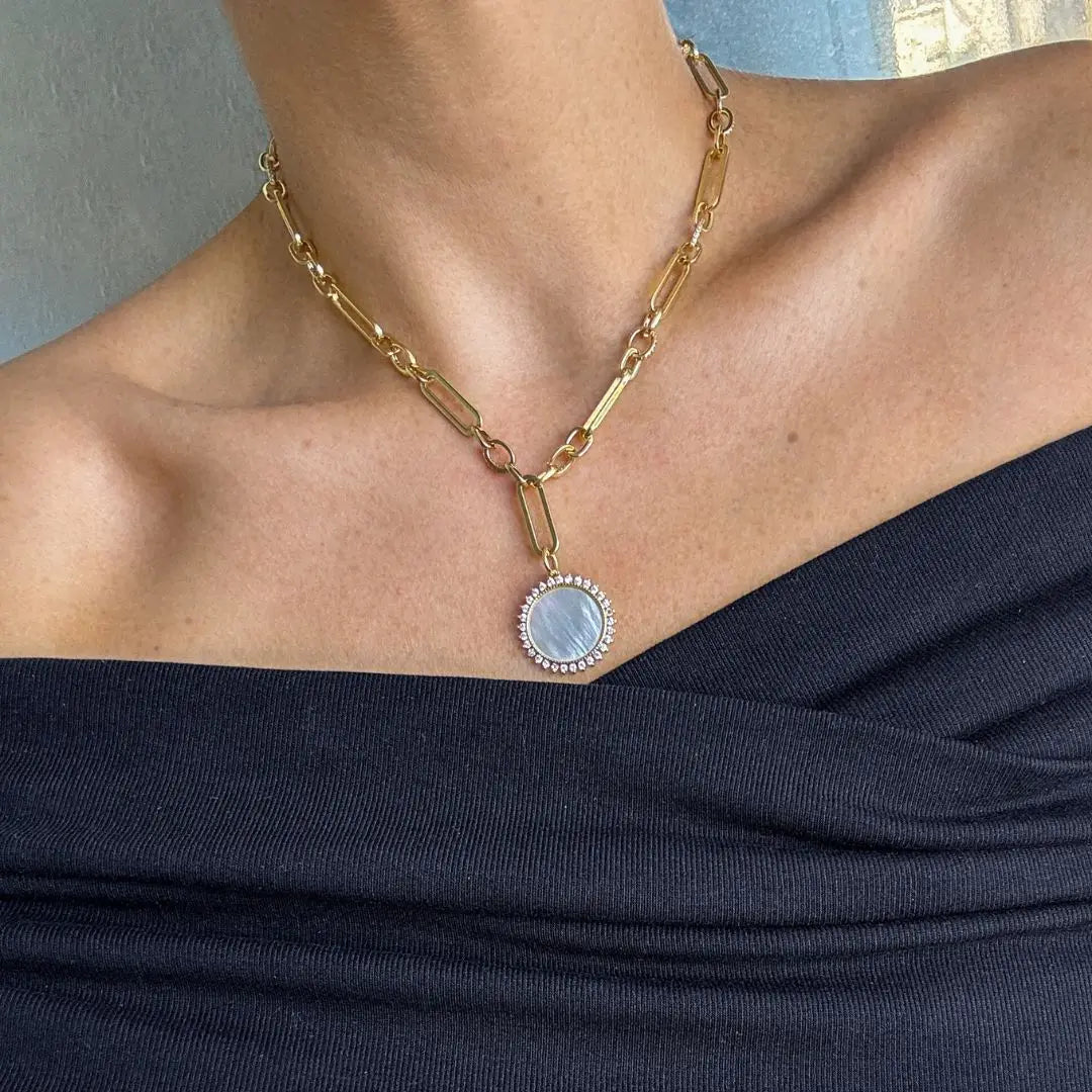 Mixed Link Mother Of Pearl Cz Y-Necklace