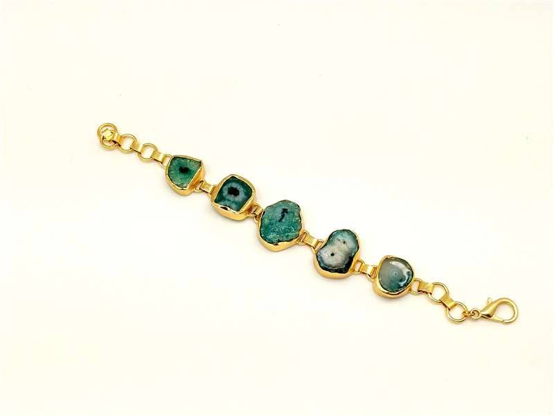 Green Raw Agate Handmade Adjustable Gold Bracelet