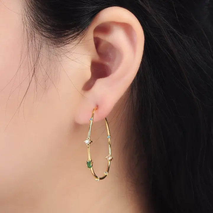 Clear Green Cz Hoop Earrings