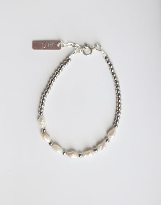 Silver Beaded Pearl Bracelet