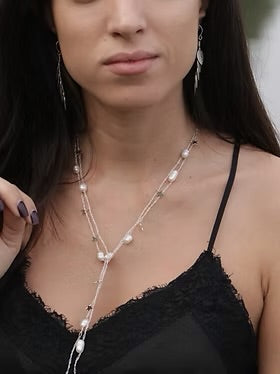 Open Silver & Pearl Silk Necklace