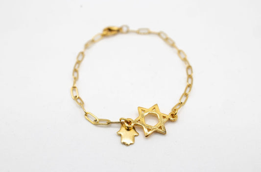 Gold Jewish Star Hamsa Bracelet