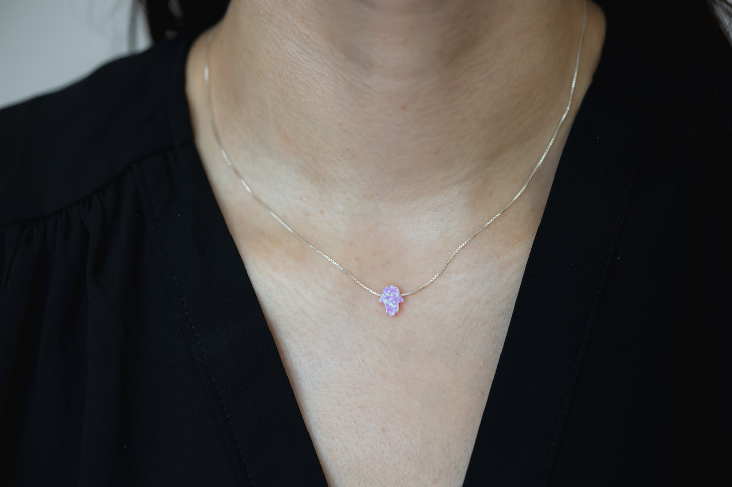 Small Opal Hamsa Necklace
