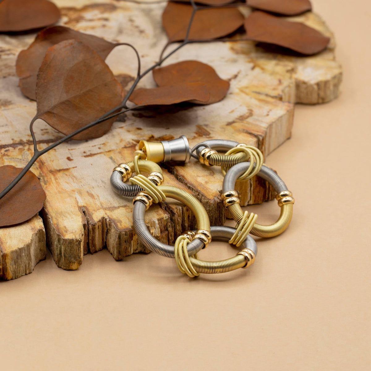 939 S-G-BR - large round silver/gold wire rings bracelet