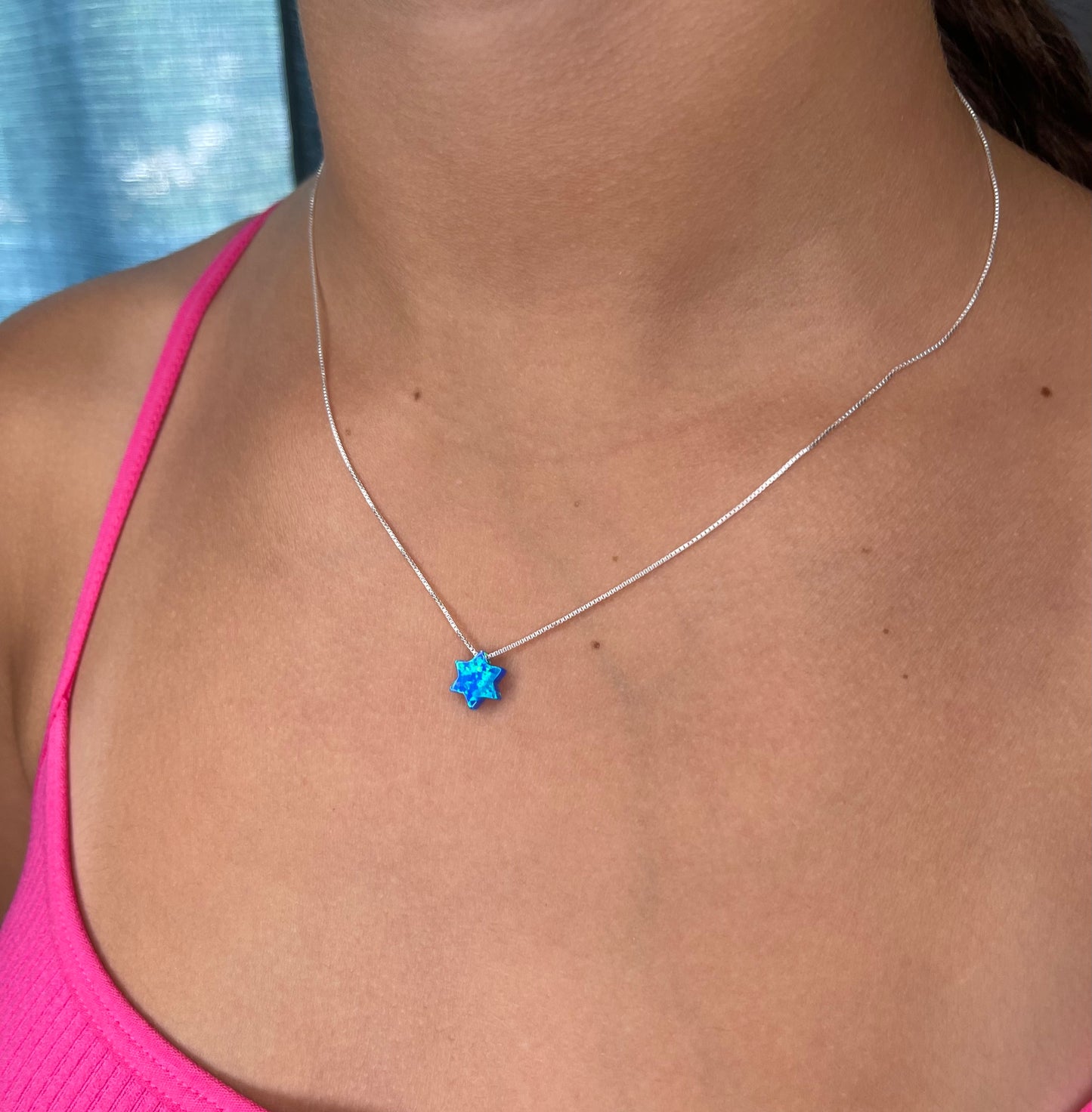Opal Jewish Star Sterling Silver Necklace