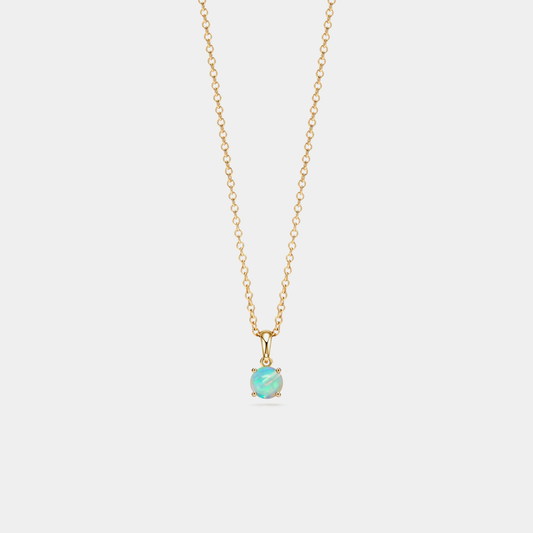 Solitaire Round Opal Pendant Necklace in 925 Sterling Silver