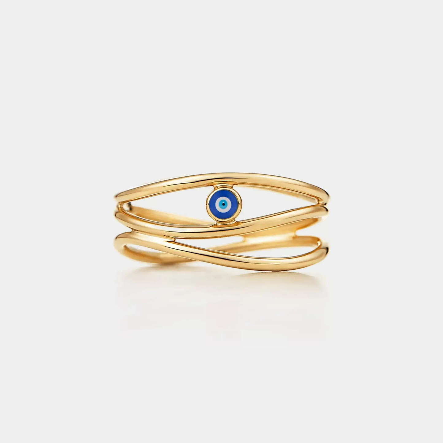Evil Eye Nazar Ocean Wave Three Row Ring in Sterling Silver