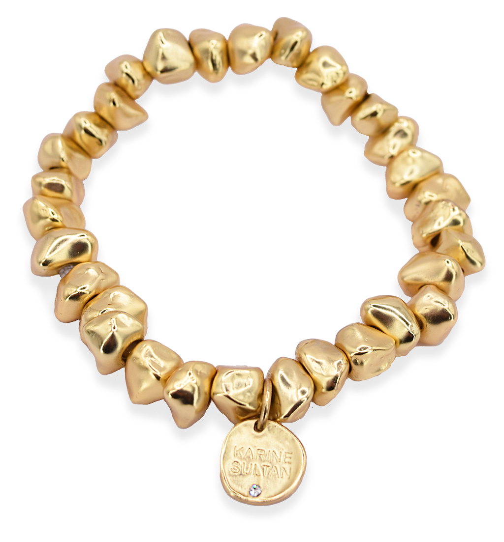 Tumbled Rock Beaded Bracelet - 24K Gold Plated