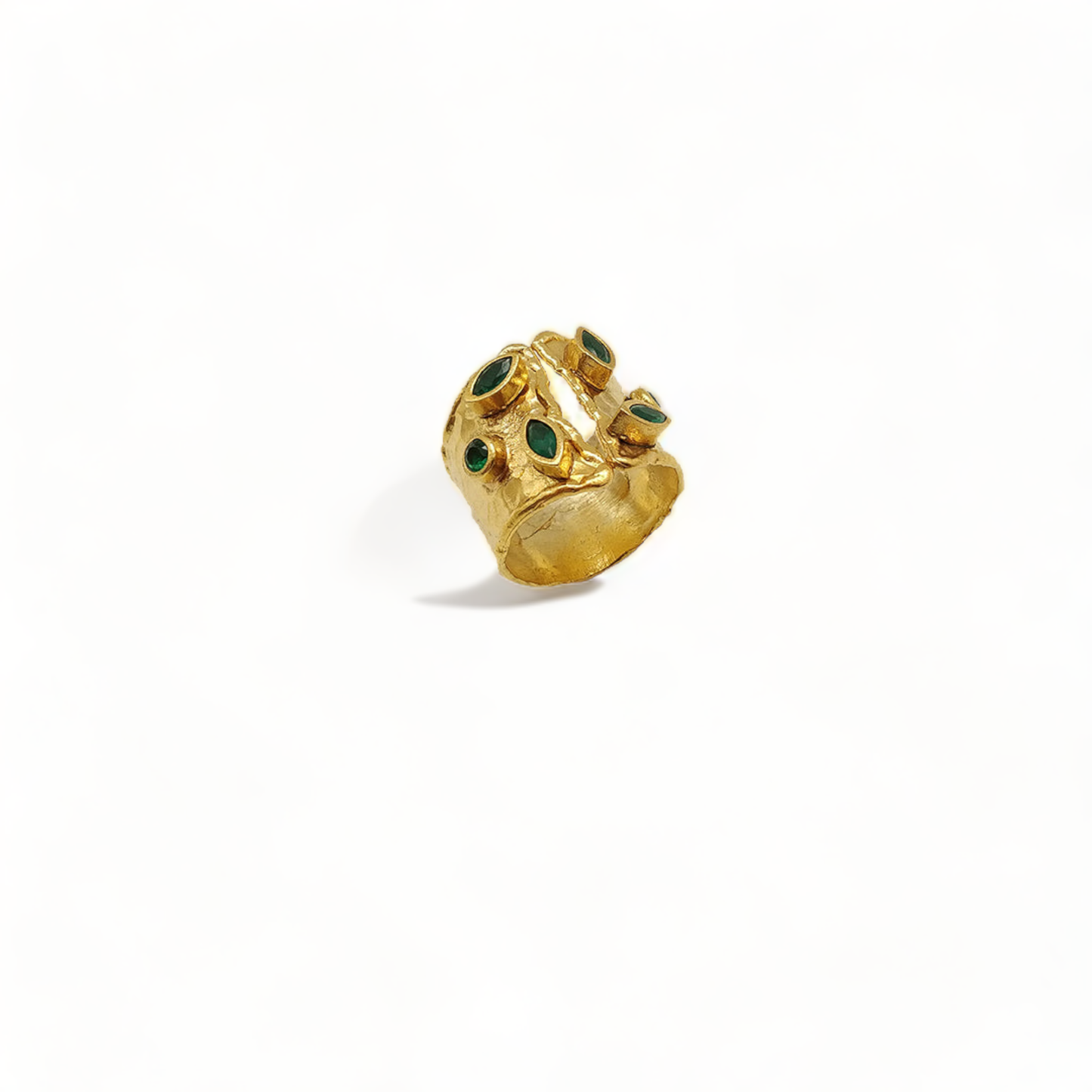 Gold Wide Band Emerald Cz Handmade Adjustable Ring