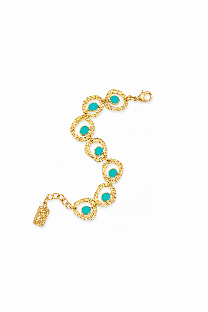 Colorful Pebble Link Bracelet- 24kt Gold Plating / Enamel