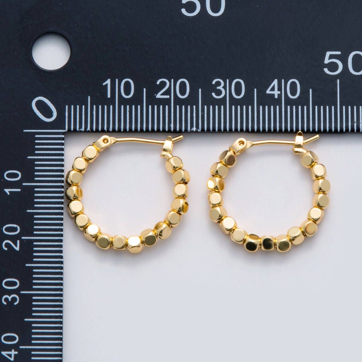 24K Gold Filled 22.5mm Cube Bead Latch Hoop Earrings | Q011