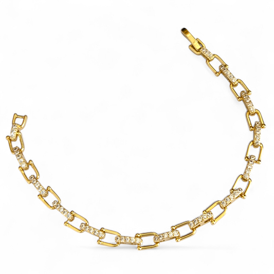 Paperclip Link Bracelet CZ Pavé 14K Gold Plated