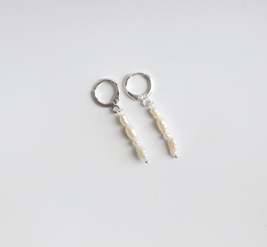 Silver Four Pearl Hoops