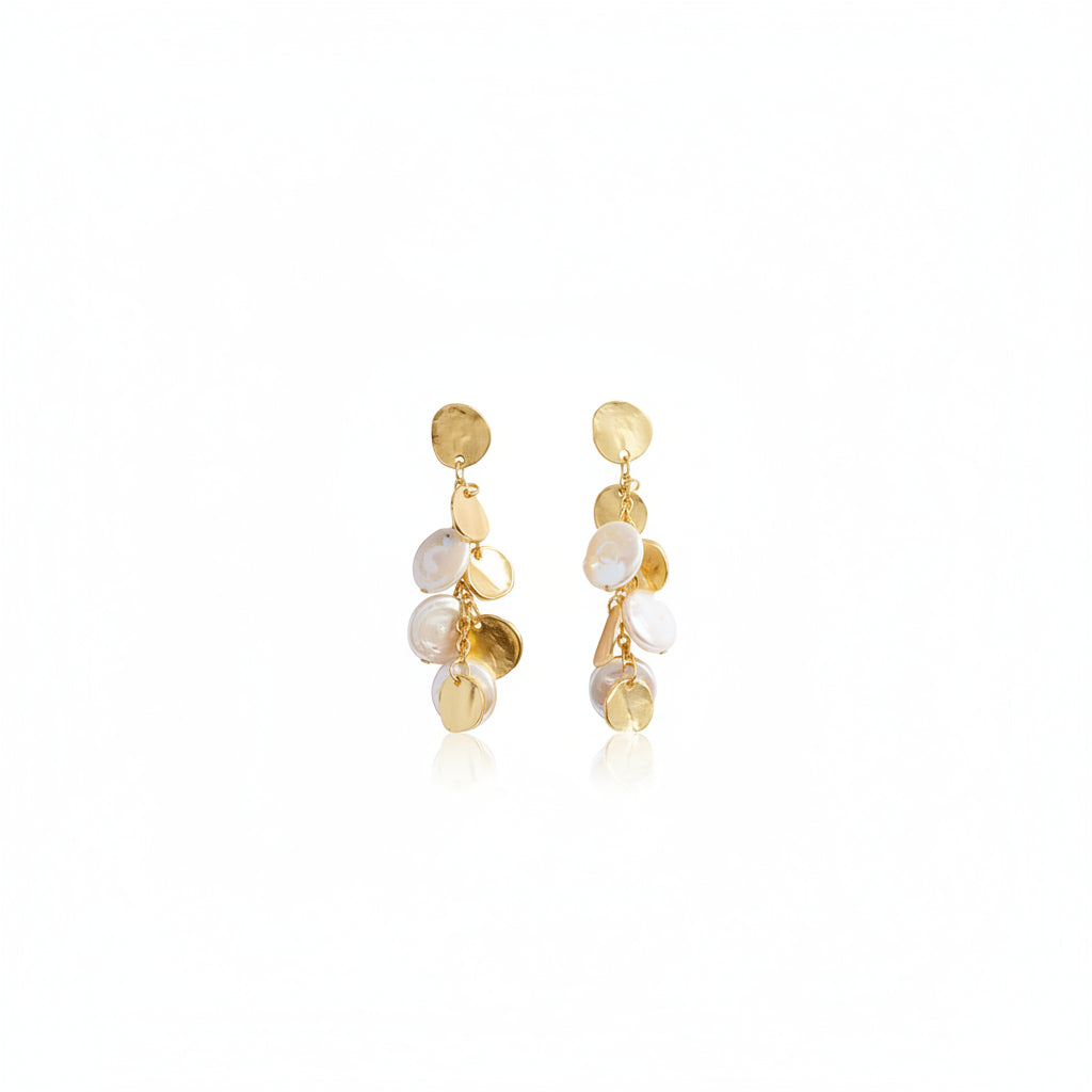 Coin & Pearl Chandelier Drop Earrings - 24K Gold Plated