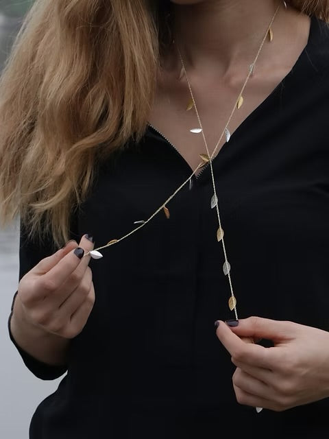 Gold & Silver Leaf Silk Necklace