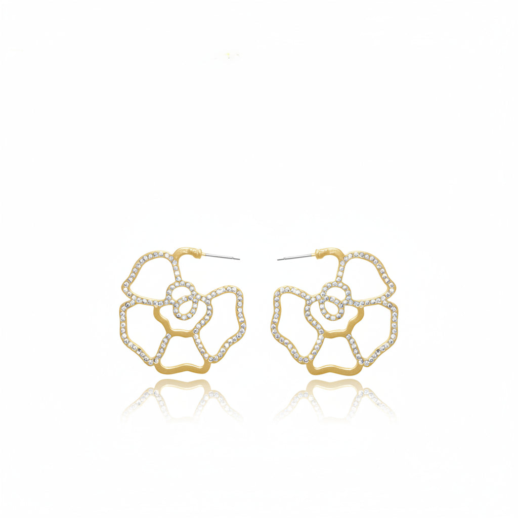 Gold-Plated Flower Hoop Earrings with Crystal Cover