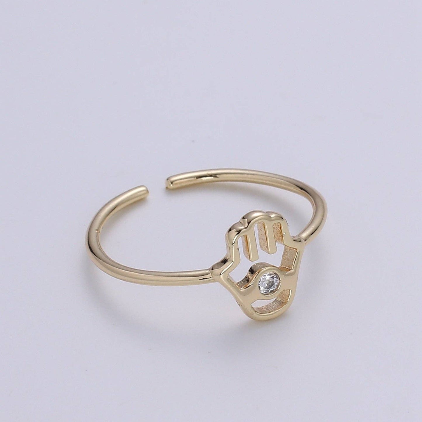 18K Gold Plated Hamsa Hand Ring, Gold Open Adjustable Ring Minimalist Jewelry Everyday Wear  O337