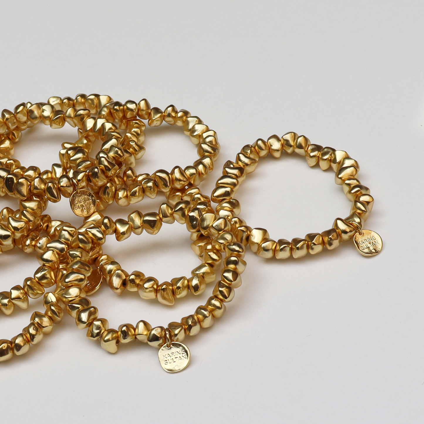 Tumbled Rock Beaded Bracelet - 24K Gold Plated
