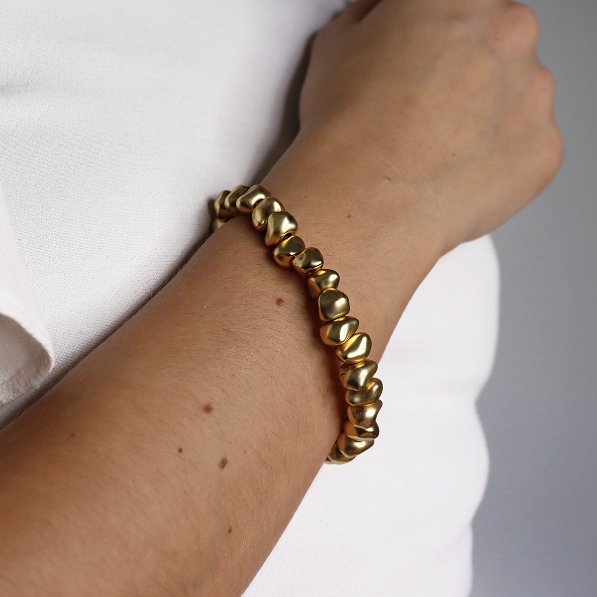 Tumbled Rock Beaded Bracelet - 24K Gold Plated