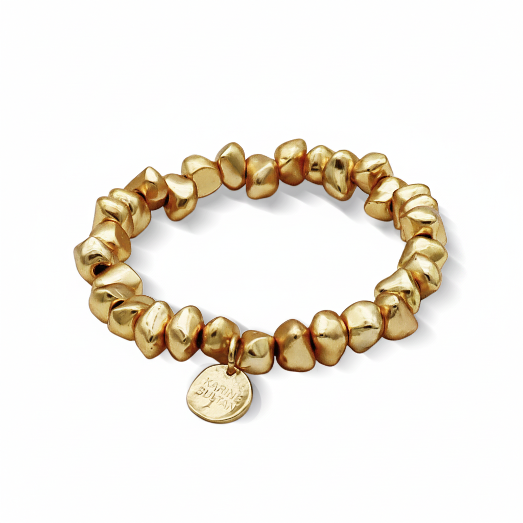 Tumbled Rock Beaded Bracelet - 24K Gold Plated