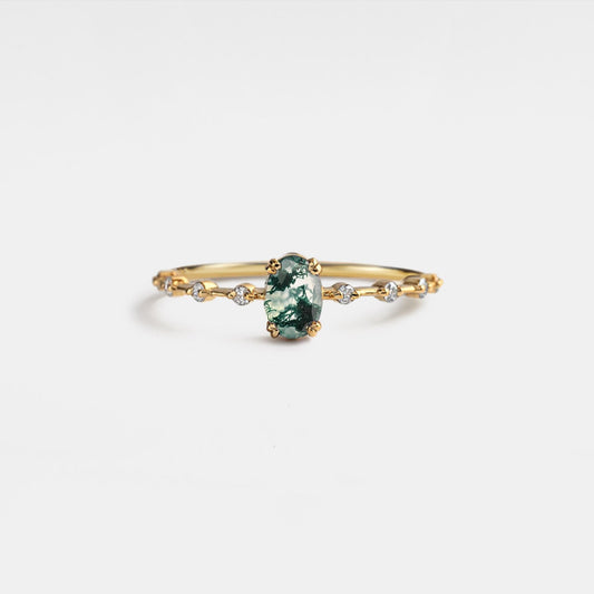 Oval Cut Moss Agate Stacking Ring in 925 Sterling Silver