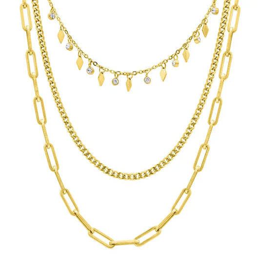 Paperclip, Curb, and Dangle Diamond Chain Necklace