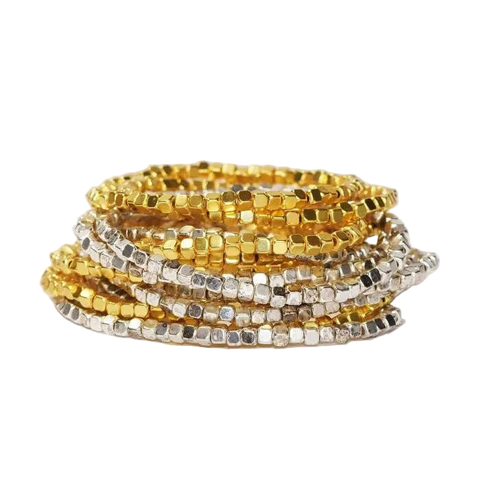 Stylish 15-Piece Beaded Bracelet Set – 24K Gold Plated