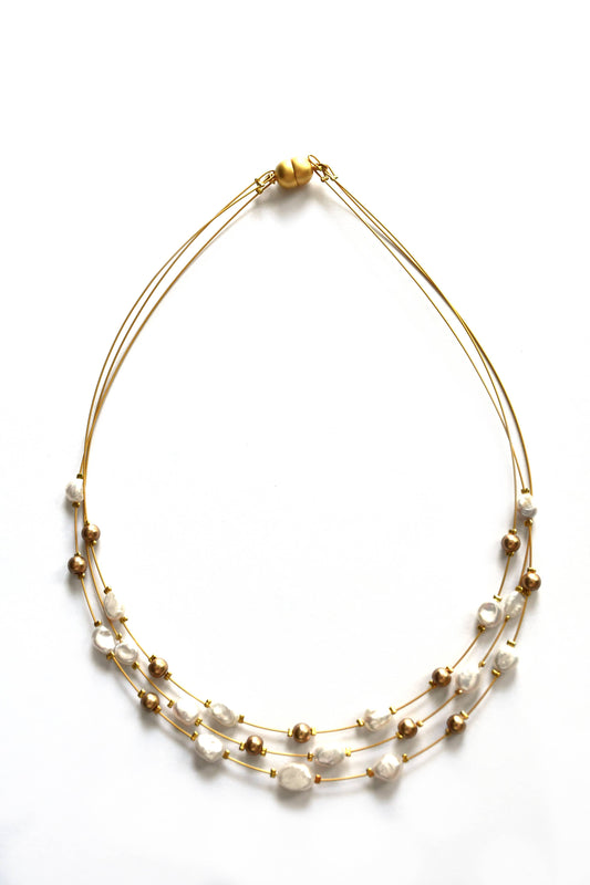 3 Strand Japanese Wire Necklace With Keisha Pearl An -  SH38
