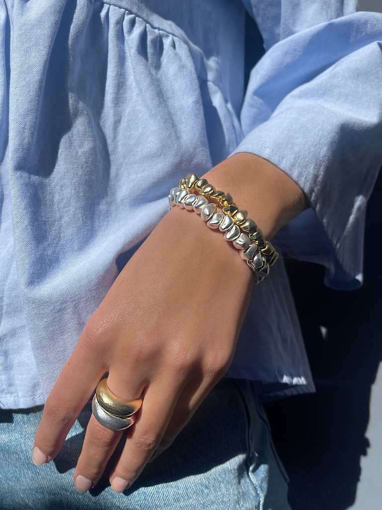 Tumbled Rock Beaded Bracelet - 24K Gold Plated