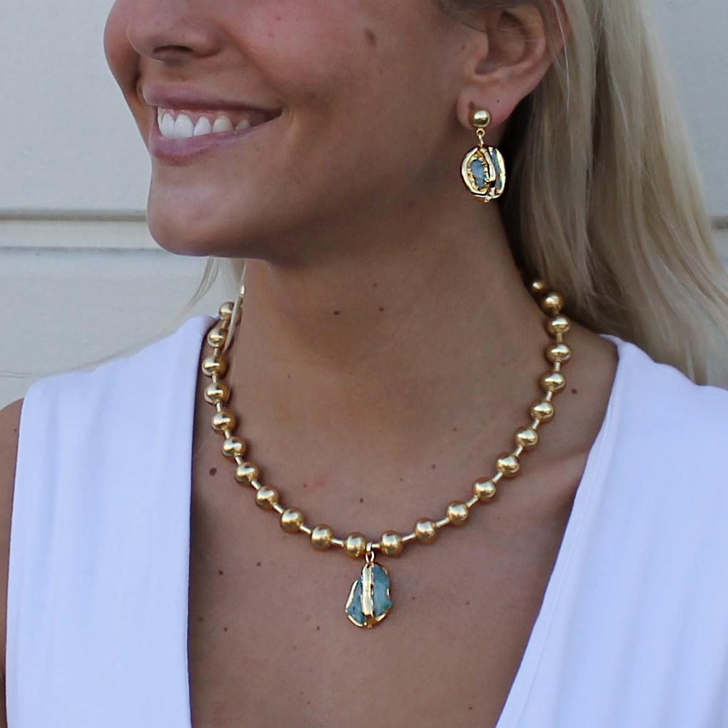 Gold Amazonite Drop Earrings - 24K Gold Plated