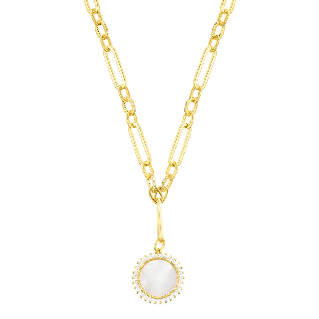 Mixed Link Mother Of Pearl Cz Y-Necklace