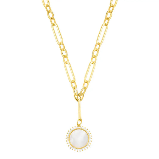 Mixed Link Mother Of Pearl Cz Y-Necklace