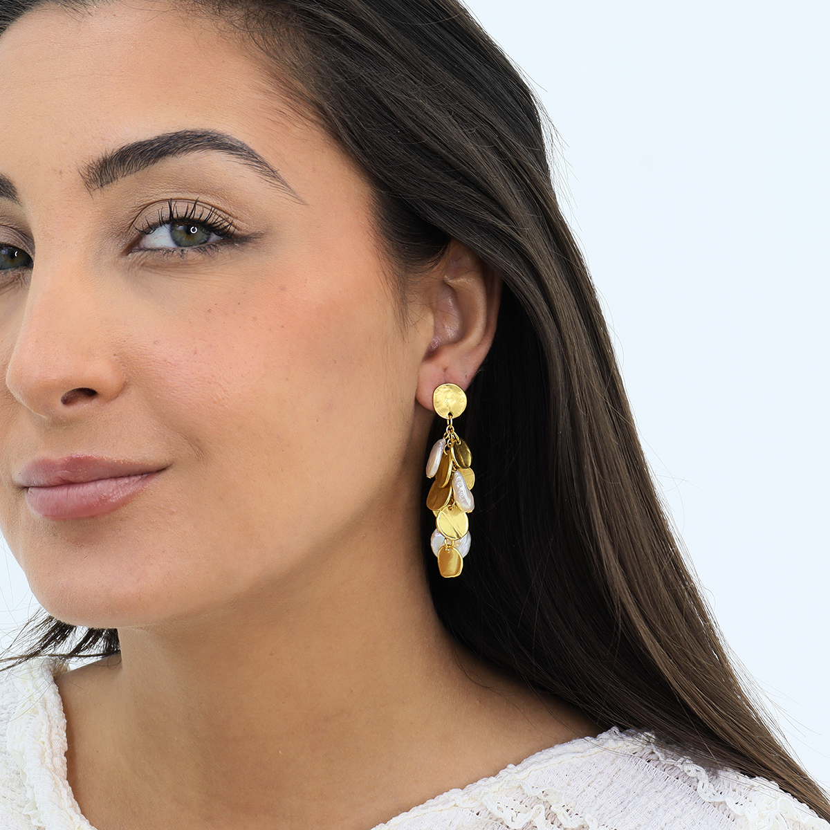 Coin & Pearl Chandelier Drop Earrings - 24K Gold Plated