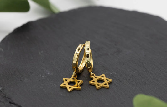 Gold & Silver Jewish Star Huggies Earrings
