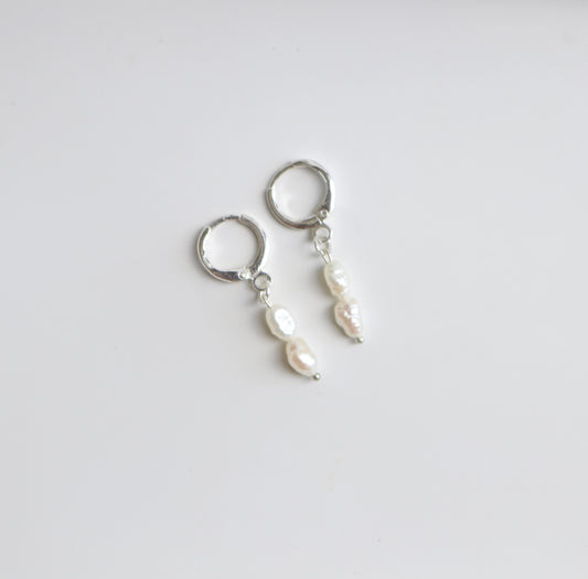 Silver Two Pearl Earrings