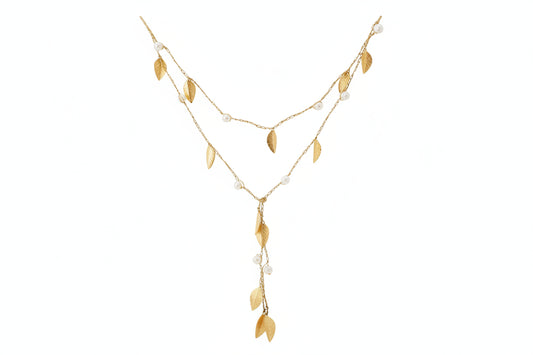 Open Silk Necklace - Gold Leaf & Pearl