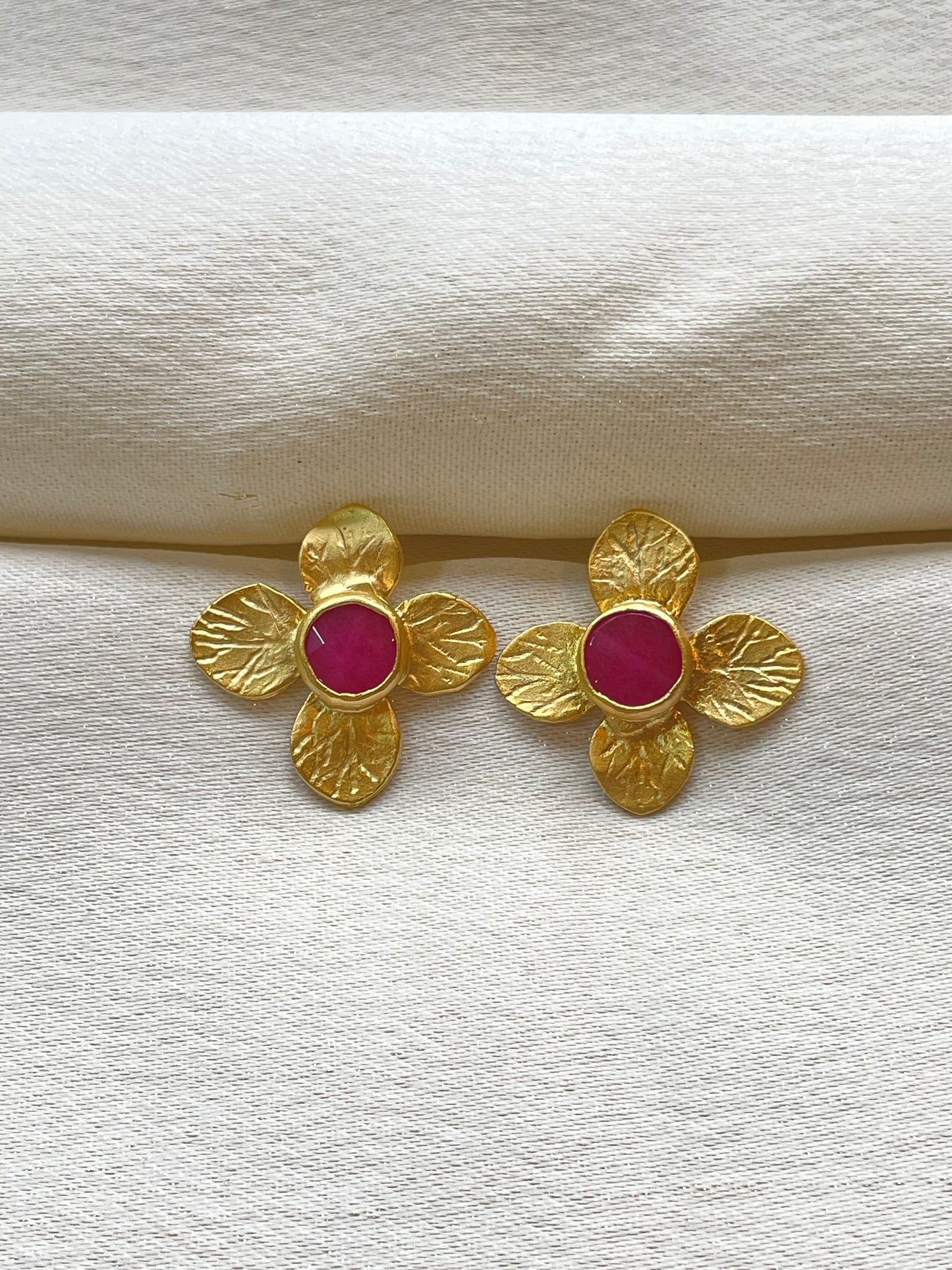 Pink Jade Flower Earrings.