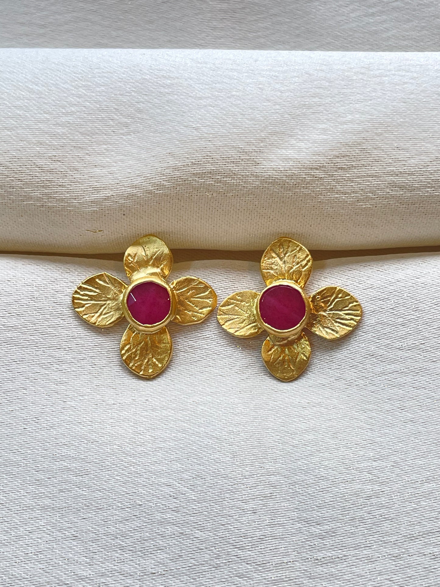 Pink Jade Flower Earrings.