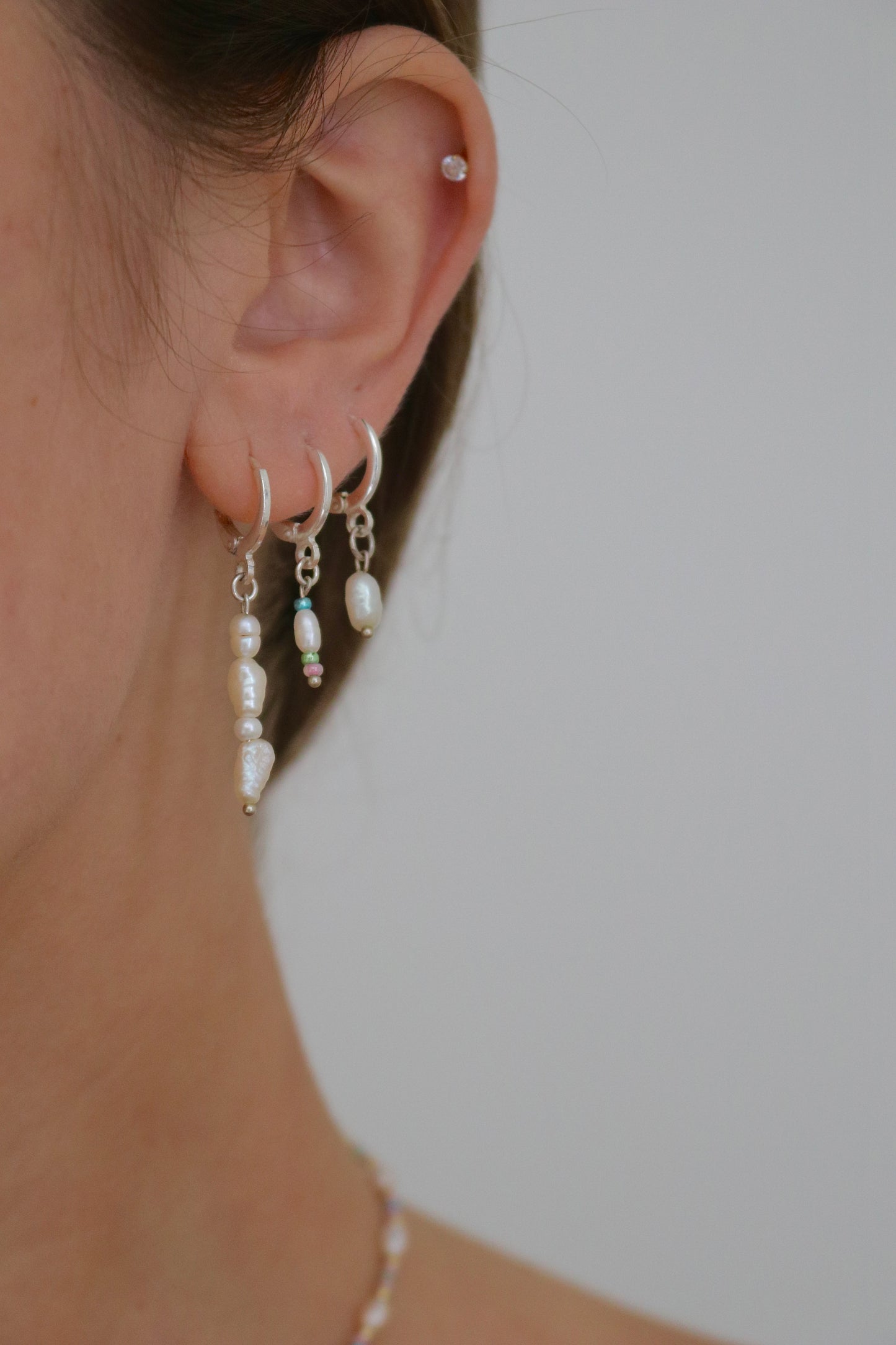 Silver Four Pearl Hoops