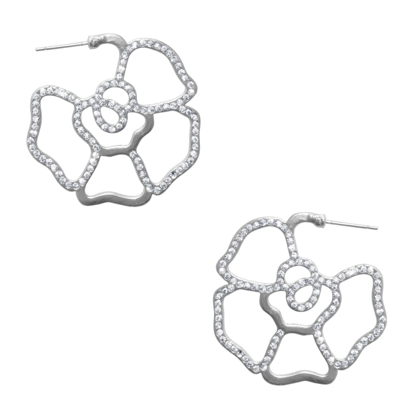 Gold-Plated Flower Hoop Earrings with Crystal Cover