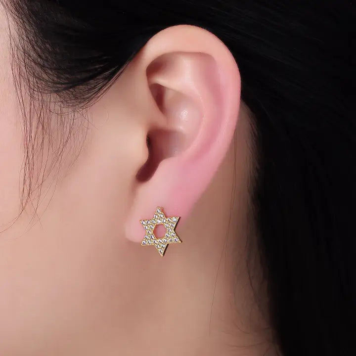 Paved Cz Star of David Stud Earrings