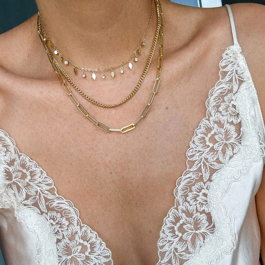 Paperclip, Curb, and Dangle Diamond Chain Necklace