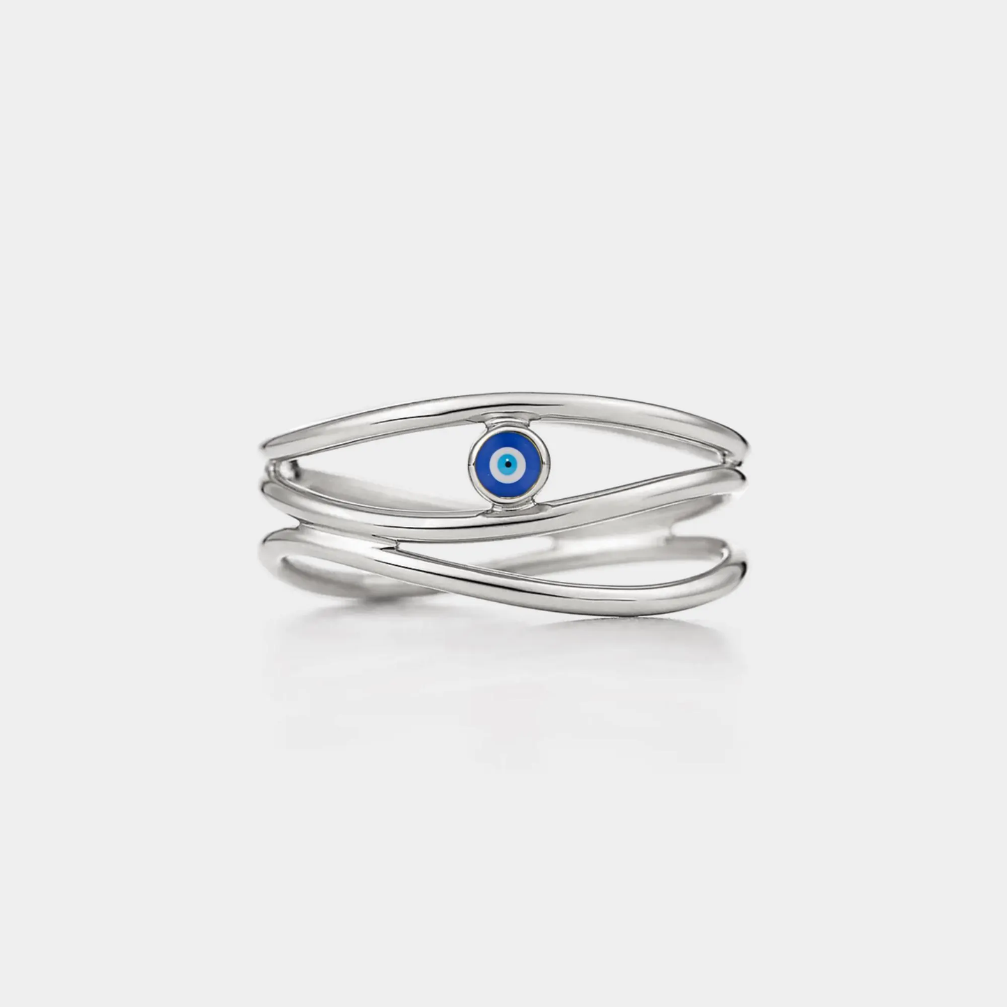 Evil Eye Nazar Ocean Wave Three Row Ring in Sterling Silver