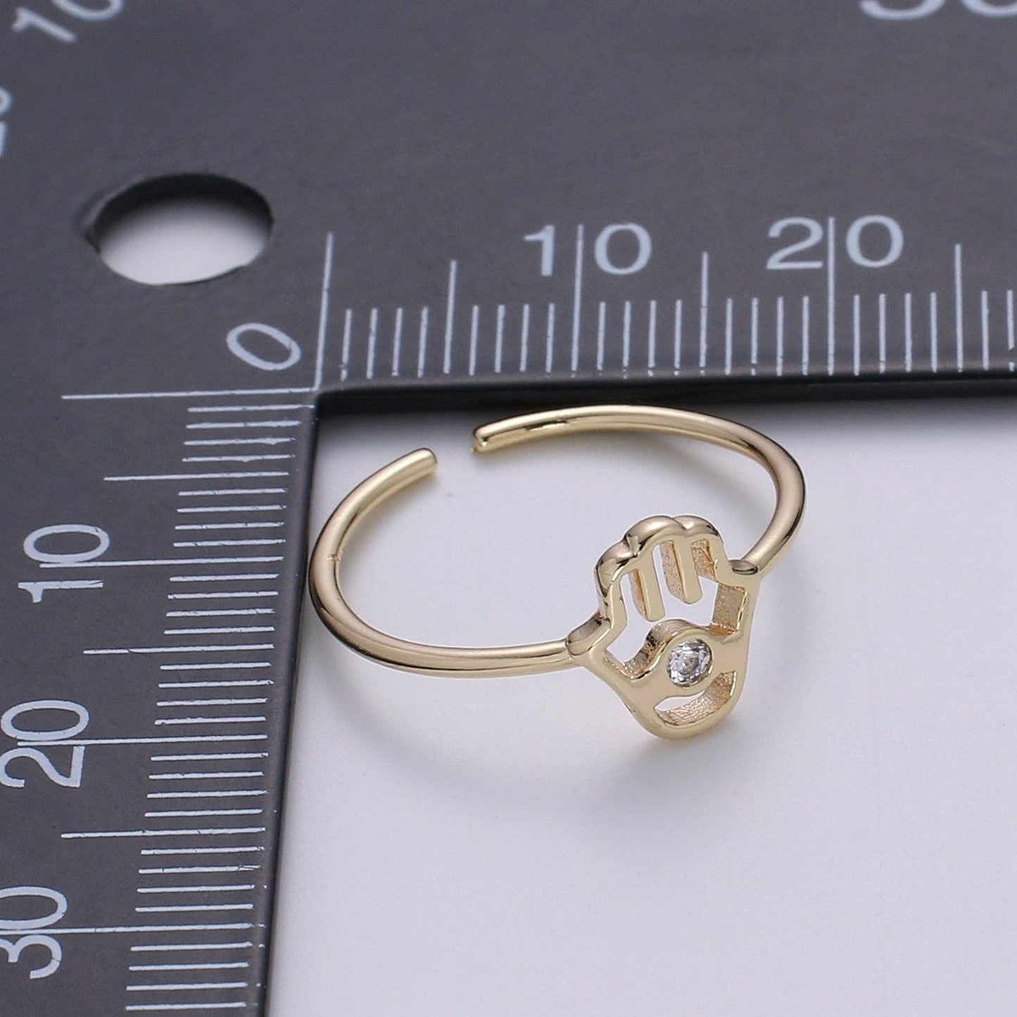 18K Gold Plated Hamsa Hand Ring, Gold Open Adjustable Ring Minimalist Jewelry Everyday Wear  O337