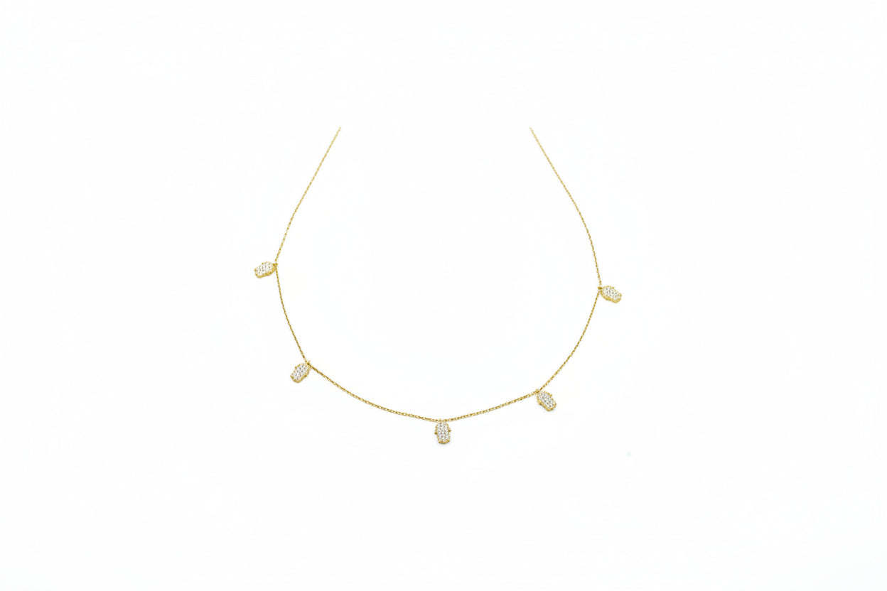 White CZ & Silver | Gold Accent Protective Hamsa Necklace