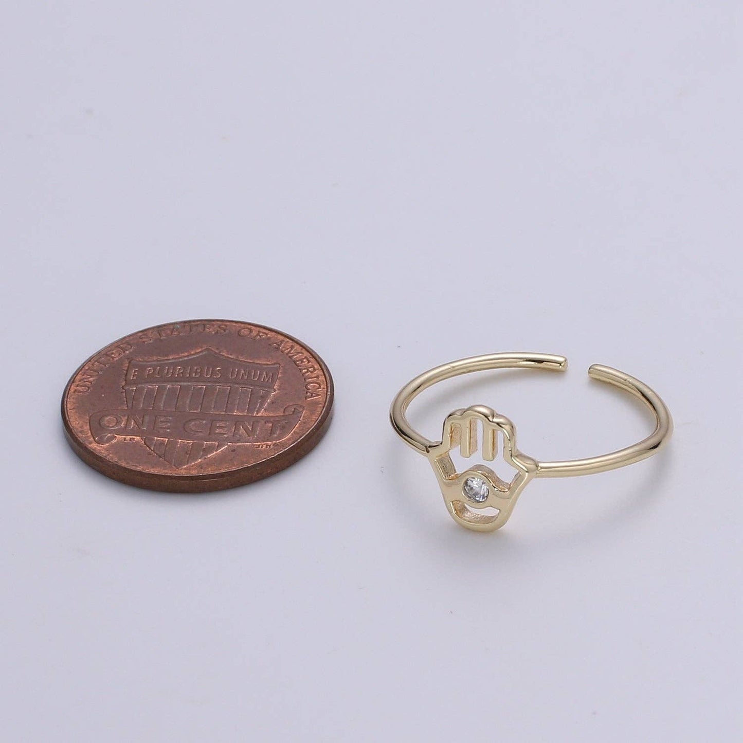 18K Gold Plated Hamsa Hand Ring, Gold Open Adjustable Ring Minimalist Jewelry Everyday Wear  O337