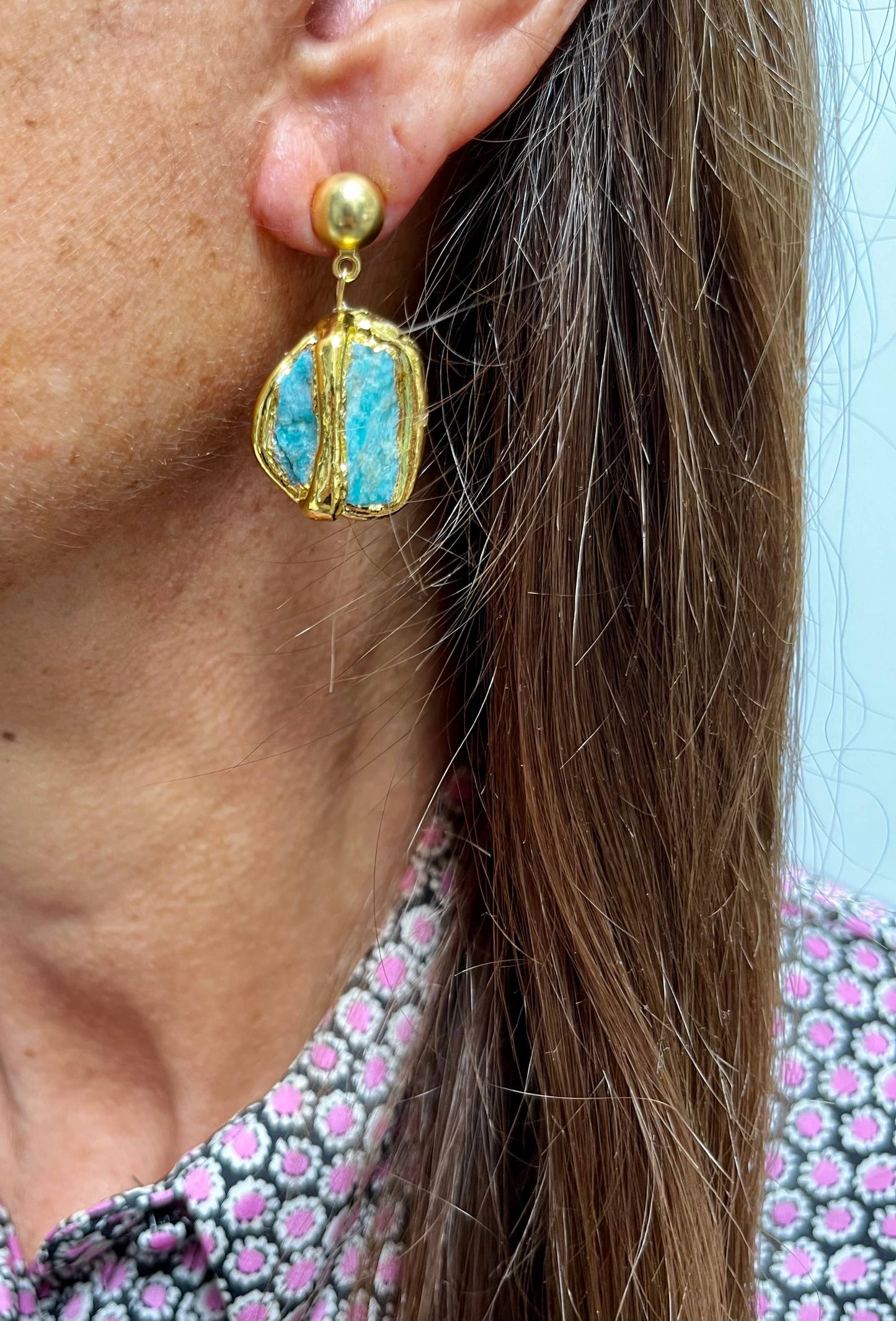 Gold Amazonite Drop Earrings - 24K Gold Plated