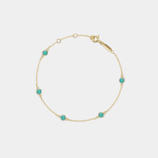 Opal Cabochon Charm Station Bracelet in 925 Sterling Silver