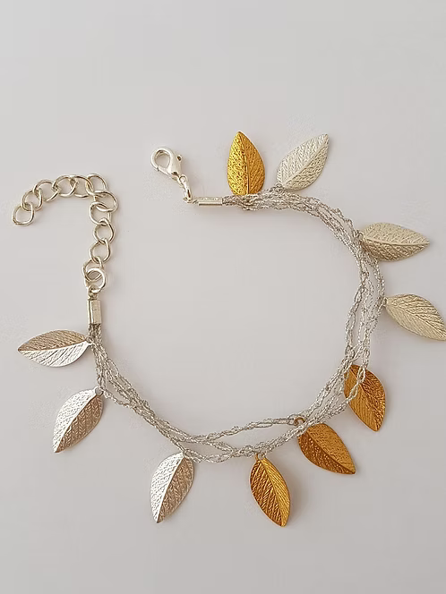 Silver & Gold Leaf - Silk Bracelet